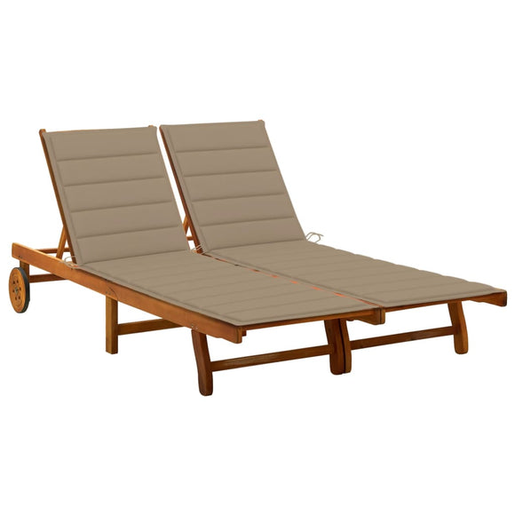 NNEVL 2-Person Garden Sun Lounger with Cushions Solid Acacia Wood