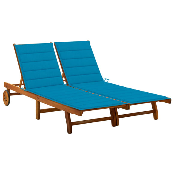NNEVL 2-Person Garden Sun Lounger with Cushions Solid Acacia Wood