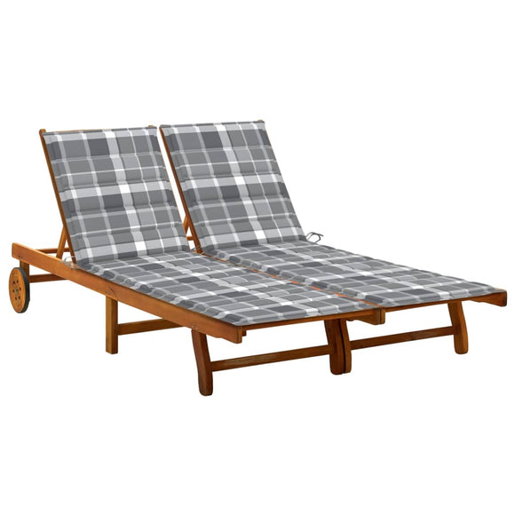 NNEVL 2-Person Garden Sun Lounger with Cushions Solid Acacia Wood