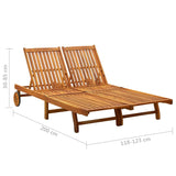 NNEVL 2-Person Garden Sun Lounger with Cushions Solid Acacia Wood