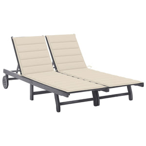 NNEVL 2-Person Garden Sun Lounger with Cushion Grey Solid Acacia Wood