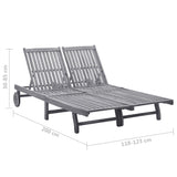 NNEVL 2-Person Garden Sun Lounger with Cushion Grey Solid Acacia Wood