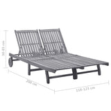 NNEVL 2-Person Garden Sun Lounger with Cushion Grey Solid Acacia Wood