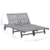 NNEVL 2-Person Garden Sun Lounger with Cushion Grey Solid Acacia Wood