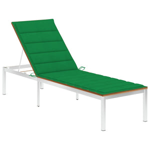 NNEVL Sun Lounger with Cushion Solid Acacia Wood and Stainless Steel