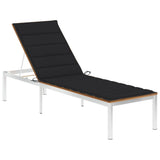 NNEVL Sun Lounger with Cushion Solid Acacia Wood and Stainless Steel