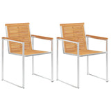 NNEVL Garden Chairs with Cushions 2 pcs Solid Teak Wood and Steel