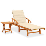 NNEVL Garden Sun Lounger with Table and Cushion Solid Wood Acacia
