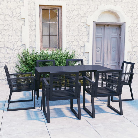 NNEVL 7 Piece Outdoor Dining Set PVC Rattan Black
