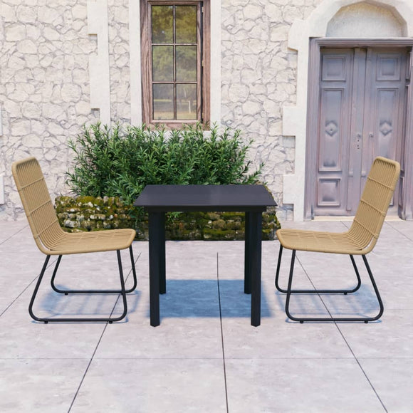 NNEVL 3 Piece Outdoor Dining Set Poly Rattan and Glass