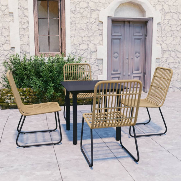 NNEVL 5 Piece Outdoor Dining Set Poly Rattan and Glass