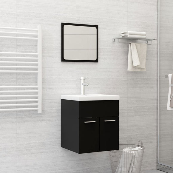 NNEVL 2 Piece Bathroom Furniture Set Black Chipboard