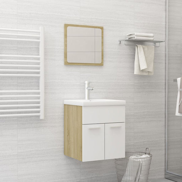 NNEVL 2 Piece Bathroom Furniture Set White and Sonoma Oak Chipboard