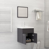 NNEVL 2 Piece Bathroom Furniture Set High Gloss Grey Chipboard