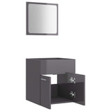 NNEVL 2 Piece Bathroom Furniture Set High Gloss Grey Chipboard