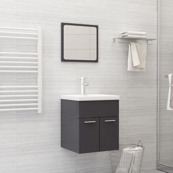 NNEVL 2 Piece Bathroom Furniture Set High Gloss Grey Chipboard
