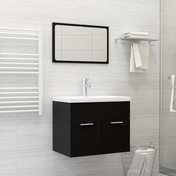 NNEVL 2 Piece Bathroom Furniture Set Black Chipboard