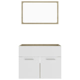 NNEVL 2 Piece Bathroom Furniture Set White and Sonoma Oak Chipboard