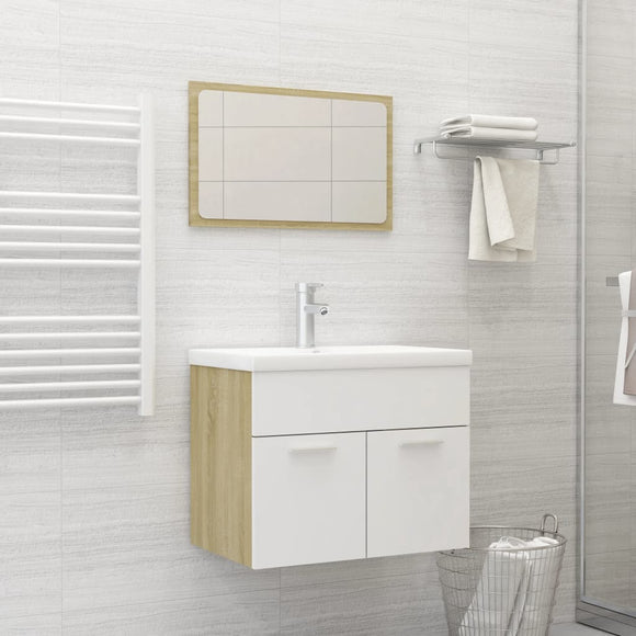 NNEVL 2 Piece Bathroom Furniture Set White and Sonoma Oak Chipboard