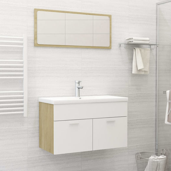 NNEVL 2 Piece Bathroom Furniture Set White and Sonoma Oak Chipboard