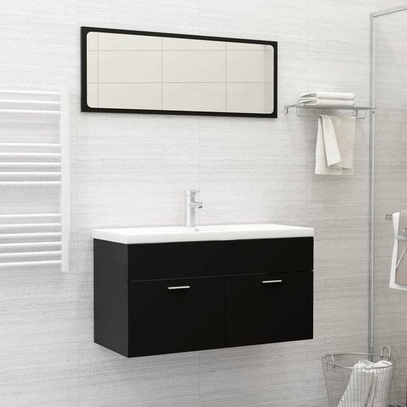 NNEVL 2 Piece Bathroom Furniture Set Black Chipboard