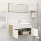 NNEVL 2 Piece Bathroom Furniture Set White and Sonoma Oak Chipboard