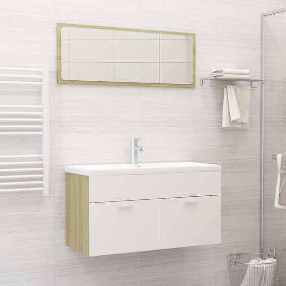 NNEVL 2 Piece Bathroom Furniture Set White and Sonoma Oak Chipboard