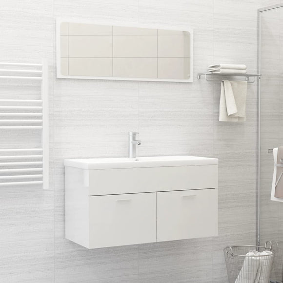 NNEVL 2 Piece Bathroom Furniture Set High Gloss White Chipboard