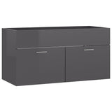 NNEVL 2 Piece Bathroom Furniture Set High Gloss Grey Chipboard