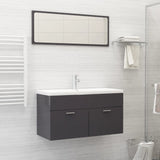 NNEVL 2 Piece Bathroom Furniture Set High Gloss Grey Chipboard