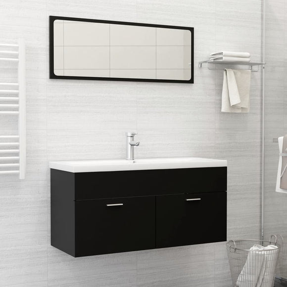 NNEVL 2 Piece Bathroom Furniture Set Black Chipboard