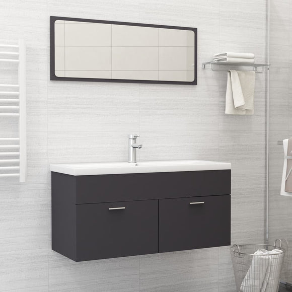 NNEVL 2 Piece Bathroom Furniture Set Grey Chipboard