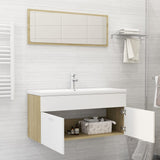 NNEVL 2 Piece Bathroom Furniture Set White and Sonoma Oak Chipboard