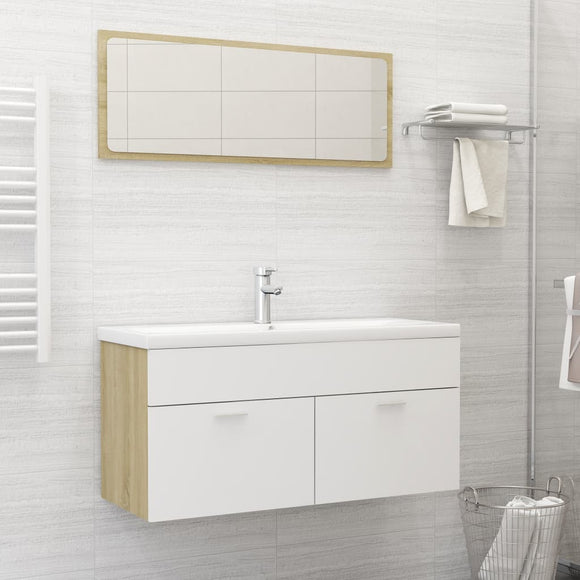 NNEVL 2 Piece Bathroom Furniture Set White and Sonoma Oak Chipboard