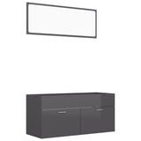 NNEVL 2 Piece Bathroom Furniture Set High Gloss Grey Chipboard