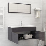 NNEVL 2 Piece Bathroom Furniture Set High Gloss Grey Chipboard