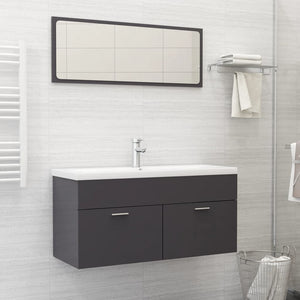 NNEVL 2 Piece Bathroom Furniture Set High Gloss Grey Chipboard