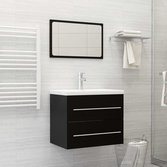 NNEVL 2 Piece Bathroom Furniture Set Black Chipboard
