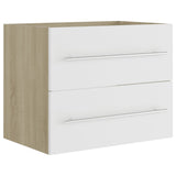 NNEVL 2 Piece Bathroom Furniture Set White and Sonoma Oak Chipboard