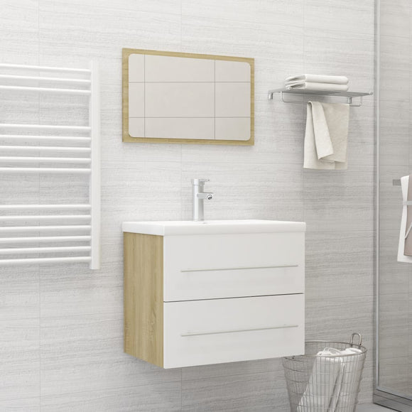 NNEVL 2 Piece Bathroom Furniture Set White and Sonoma Oak Chipboard