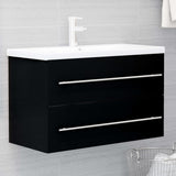 NNEVL 2 Piece Bathroom Furniture Set Black Chipboard