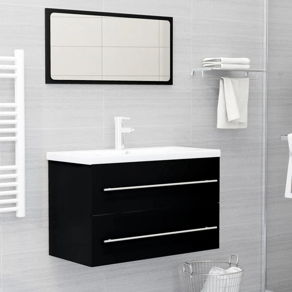 NNEVL 2 Piece Bathroom Furniture Set Black Chipboard