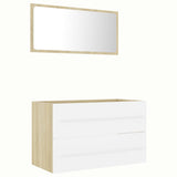 NNEVL 2 Piece Bathroom Furniture Set White and Sonoma Oak Chipboard