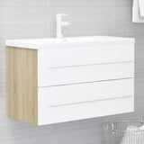 NNEVL 2 Piece Bathroom Furniture Set White and Sonoma Oak Chipboard