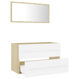 NNEVL 2 Piece Bathroom Furniture Set White and Sonoma Oak Chipboard