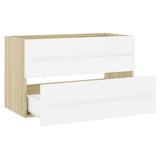 NNEVL 2 Piece Bathroom Furniture Set White and Sonoma Oak Chipboard