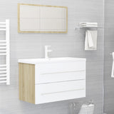 NNEVL 2 Piece Bathroom Furniture Set White and Sonoma Oak Chipboard