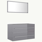 NNEVL 2 Piece Bathroom Furniture Set High Gloss Grey Chipboard