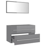 NNEVL 2 Piece Bathroom Furniture Set High Gloss Grey Chipboard