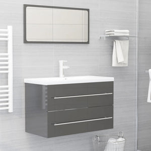 NNEVL 2 Piece Bathroom Furniture Set High Gloss Grey Chipboard